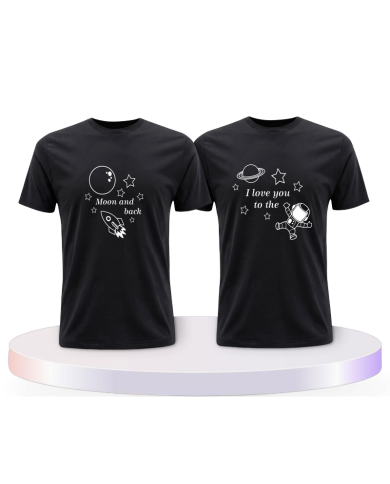 I Love you to the Moon and back Pärchen T-Shirts mit Herz | Paarpulli