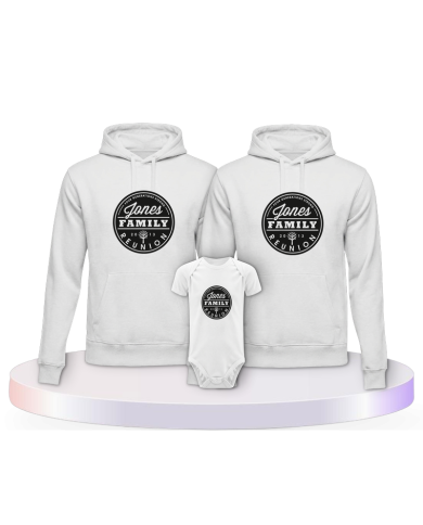 Family Reunion mit Wunschname und Datum Pärchen Hoodies | Paarpulli