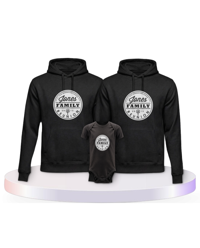 Family Reunion mit Wunschname und Datum Pärchen Hoodies | Paarpulli