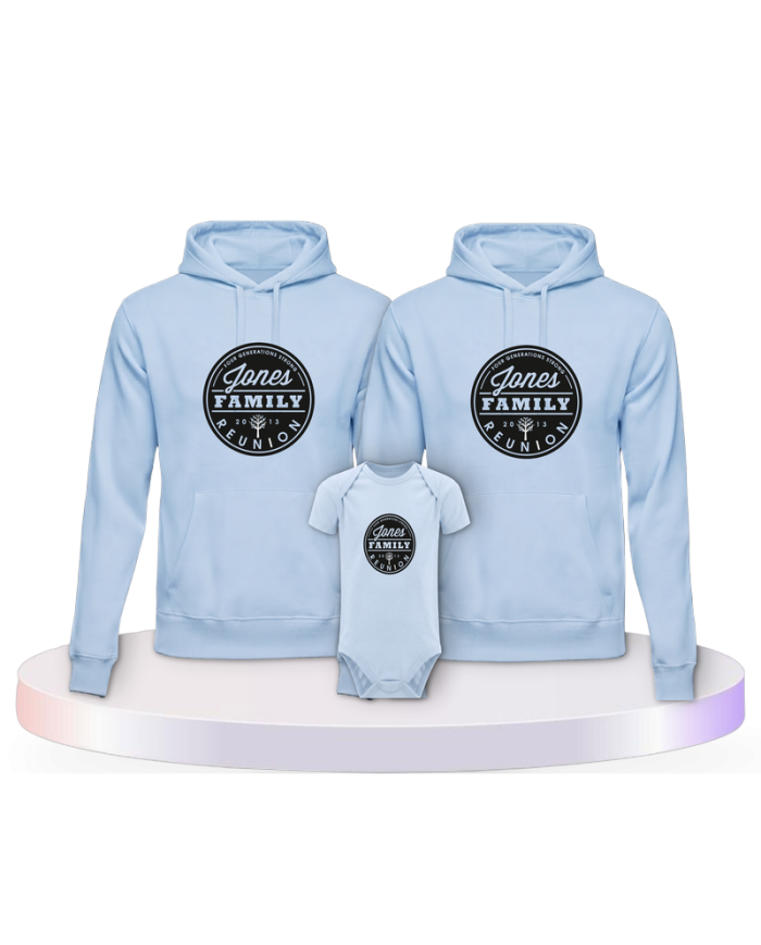 Family Reunion mit Wunschname und Datum Pärchen Hoodies | Paarpulli