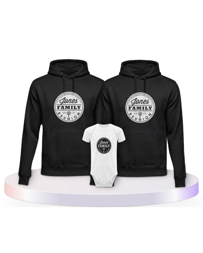 Family Reunion mit Wunschname und Datum Pärchen Hoodies | Paarpulli