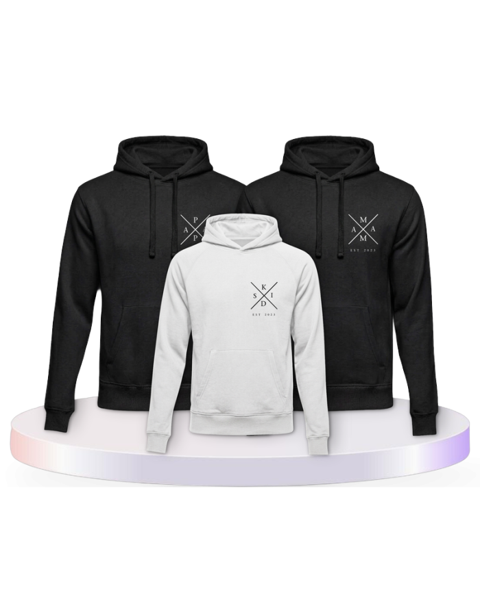 Familienlook Hoodies mit Est Family Wunschjahr | Paarpulli