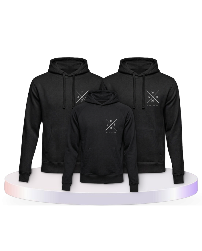 Familienlook Hoodies mit Est Family Wunschjahr | Paarpulli