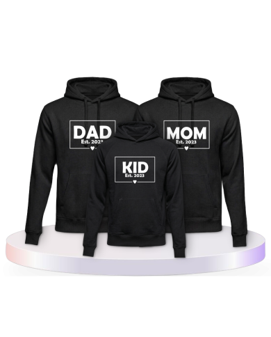 Dad Mom und Mini mit Wunschjahr als Familienset Hoodies | Paarpulli