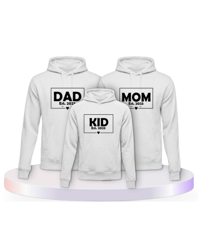 Dad Mom und Mini mit Wunschjahr als Familienset Hoodies | Paarpulli