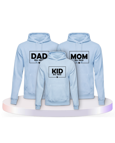 Dad Mom und Mini mit Wunschjahr als Familienset Hoodies | Paarpulli
