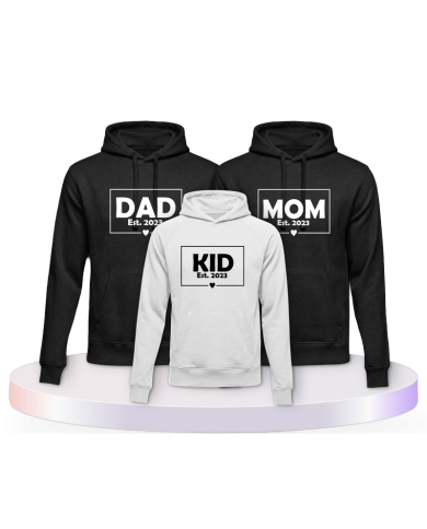 Dad Mom und Mini mit Wunschjahr als Familienset Hoodies | Paarpulli