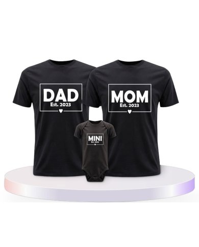 Dad Mom Mini Kid Familienset T-Shirts mit Babybody | Paarpulli