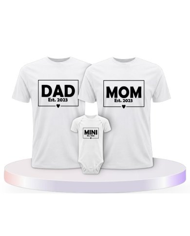 Dad Mom Mini Kid Familienset T-Shirts mit Babybody | Paarpulli