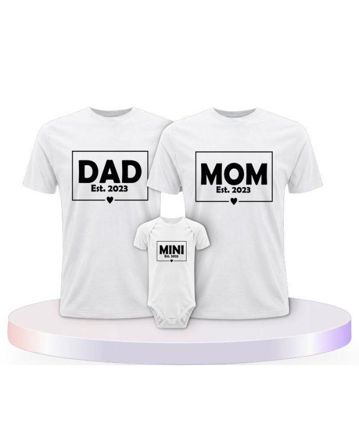 Dad Mom Mini Kid Familienset T-Shirts mit Babybody | Paarpulli