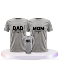 Dad Mom Mini Kid Familienset T-Shirts mit Babybody | Paarpulli