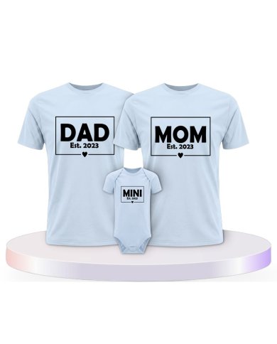 Dad Mom Mini Kid Familienset T-Shirts mit Babybody | Paarpulli