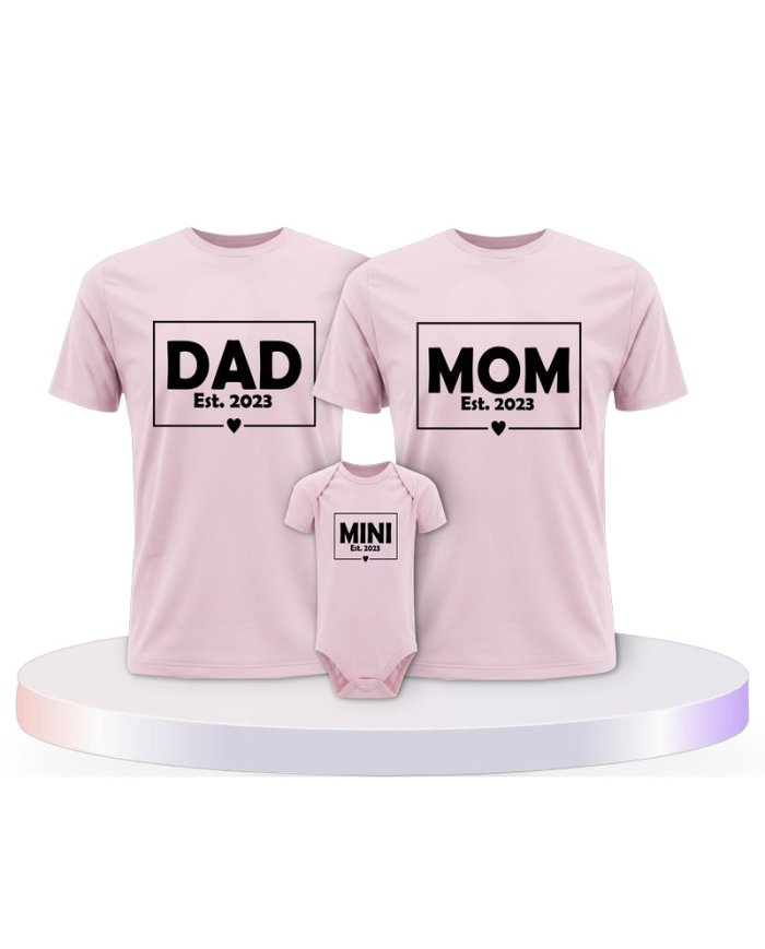 Dad Mom Mini Kid Familienset T-Shirts mit Babybody | Paarpulli