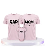 Dad Mom Mini Kid Familienset T-Shirts mit Babybody | Paarpulli