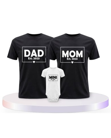 Dad Mom Mini Kid Familienset T-Shirts mit Babybody | Paarpulli