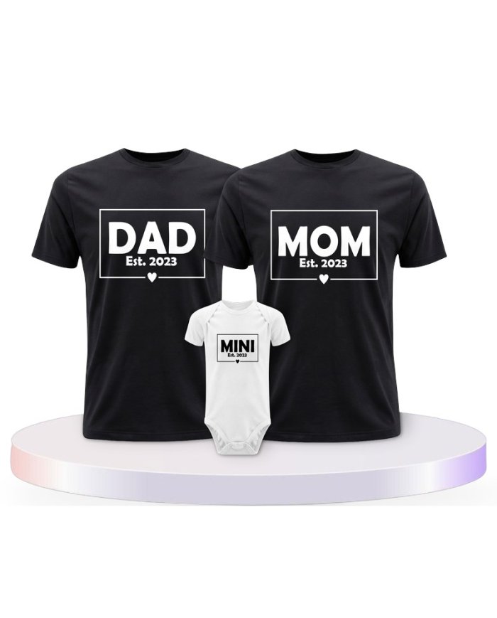 Dad Mom Mini Kid Familienset T-Shirts mit Babybody | Paarpulli