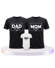 Dad Mom Mini Kid Familienset T-Shirts mit Babybody | Paarpulli