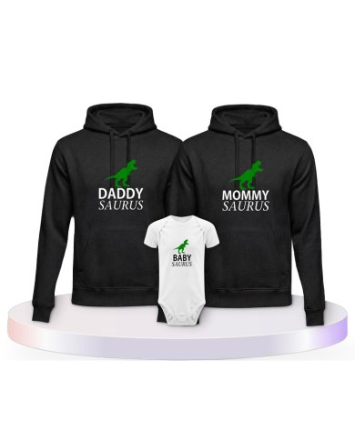 Familienlook Hoodies mit Daddy Mommy Mini Baby Saurus | Paarpulli