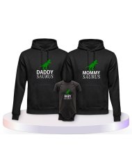 Familienlook Hoodies mit Daddy Mommy Mini Baby Saurus | Paarpulli