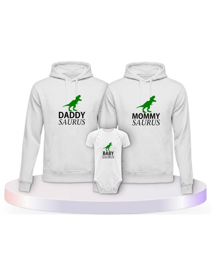 Familienlook Hoodies mit Daddy Mommy Mini Baby Saurus | Paarpulli