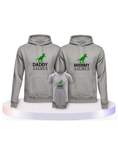 Familienlook Hoodies mit Daddy Mommy Mini Baby Saurus | Paarpulli