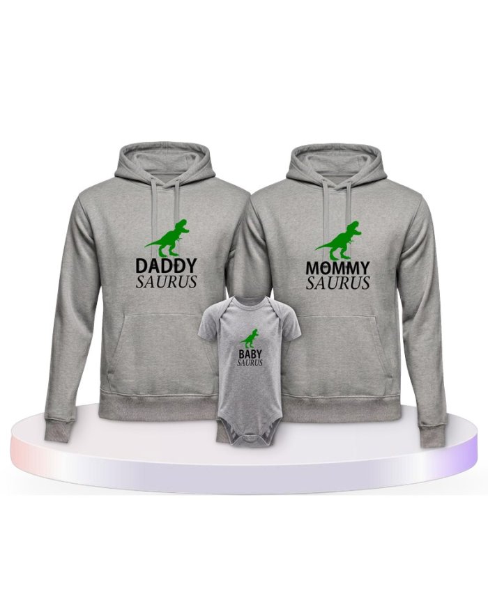Familienlook Hoodies mit Daddy Mommy Mini Baby Saurus | Paarpulli