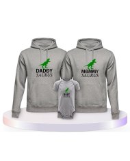 Familienlook Hoodies mit Daddy Mommy Mini Baby Saurus | Paarpulli