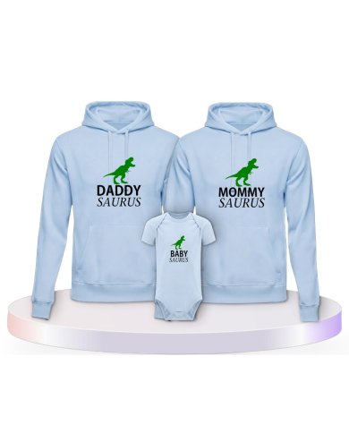 Familienlook Hoodies mit Daddy Mommy Mini Baby Saurus | Paarpulli
