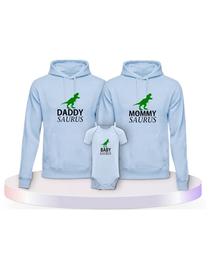 Familienlook Hoodies mit Daddy Mommy Mini Baby Saurus | Paarpulli
