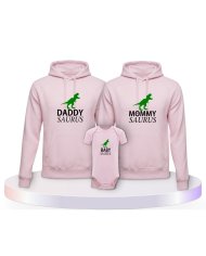 Familienlook Hoodies mit Daddy Mommy Mini Baby Saurus | Paarpulli