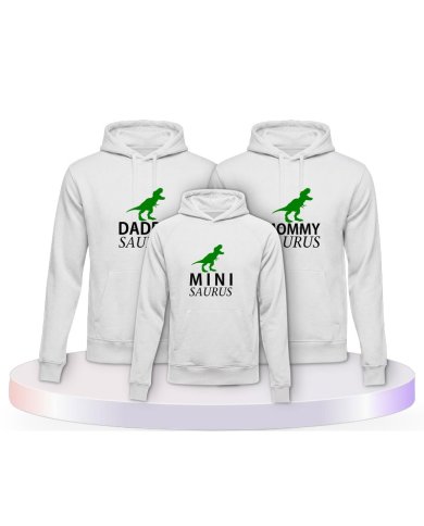 Familienlook Hoodies mit Daddy Mommy Mini Baby Saurus | Paarpulli