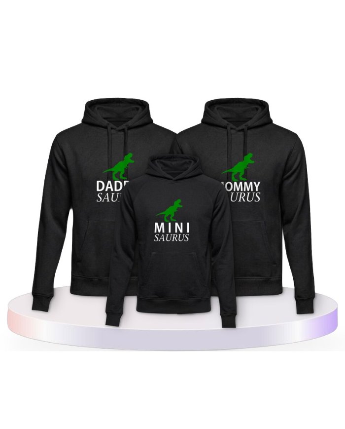 Familienlook Hoodies mit Daddy Mommy Mini Baby Saurus | Paarpulli