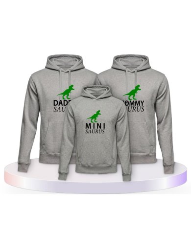 Familienlook Hoodies mit Daddy Mommy Mini Baby Saurus | Paarpulli