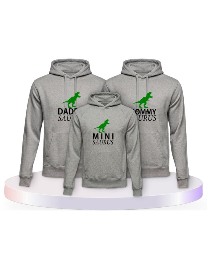 Familienlook Hoodies mit Daddy Mommy Mini Baby Saurus | Paarpulli