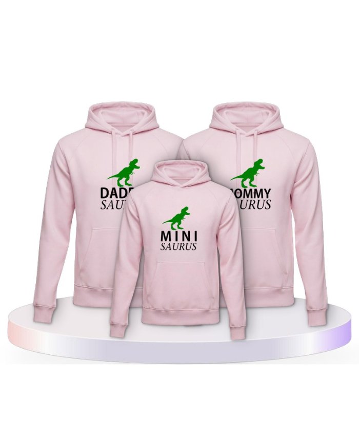 Familienlook Hoodies mit Daddy Mommy Mini Baby Saurus | Paarpulli