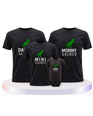 Familienlook T-Shirts mit Daddy Mommy Mini Baby Saurus | Paarpulli