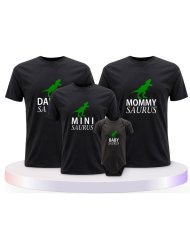 Familienlook T-Shirts mit Daddy Mommy Mini Baby Saurus | Paarpulli