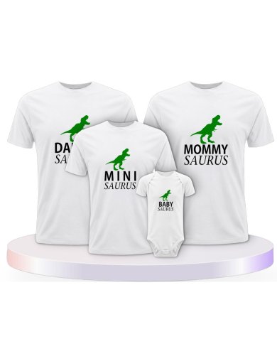 Familienlook T-Shirts mit Daddy Mommy Mini Baby Saurus | Paarpulli