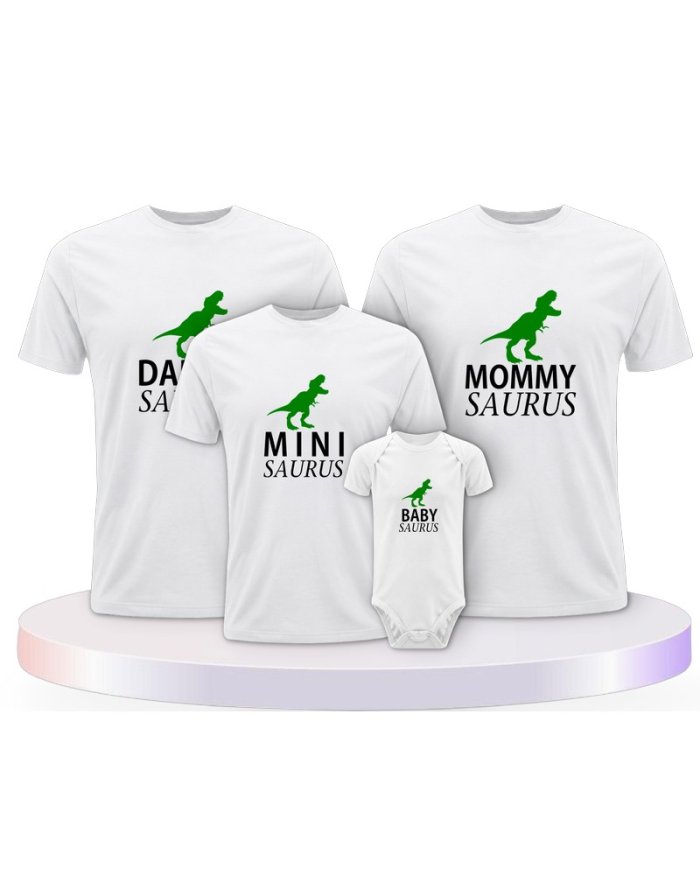 Familienlook T-Shirts mit Daddy Mommy Mini Baby Saurus | Paarpulli