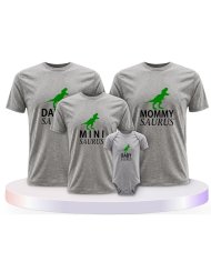 Familienlook T-Shirts mit Daddy Mommy Mini Baby Saurus | Paarpulli