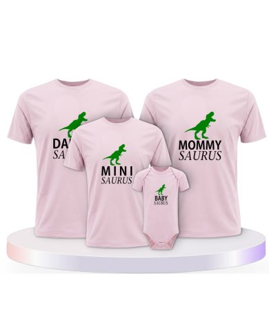 Familienlook T-Shirts mit Daddy Mommy Mini Baby Saurus | Paarpulli