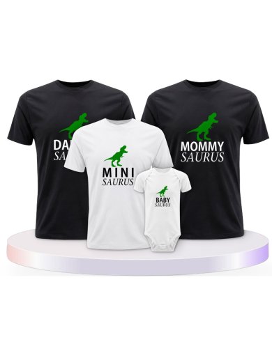 Familienlook T-Shirts mit Daddy Mommy Mini Baby Saurus | Paarpulli