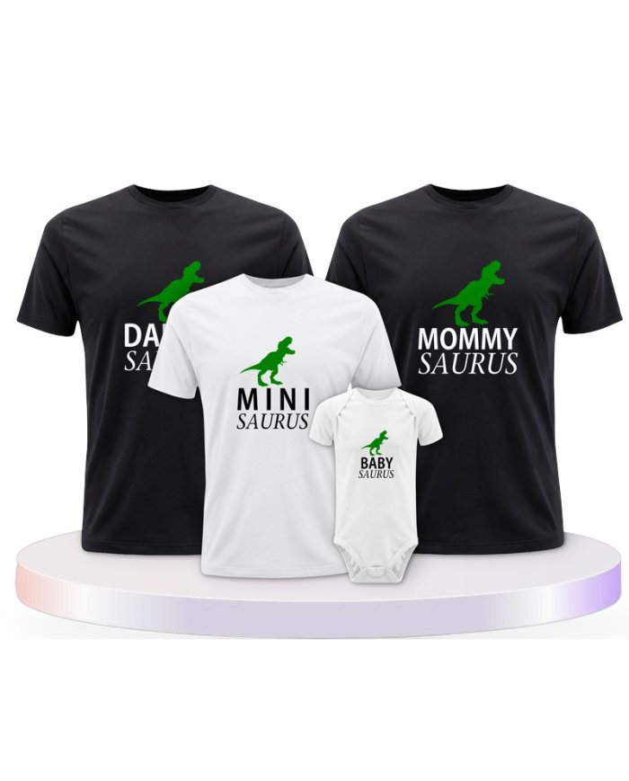 Familienlook T-Shirts mit Daddy Mommy Mini Baby Saurus | Paarpulli