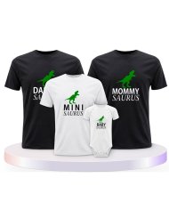 Familienlook T-Shirts mit Daddy Mommy Mini Baby Saurus | Paarpulli