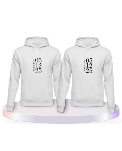 Gemeinsamer Look: Wunschname und Datum Hoodies | Paarpulli