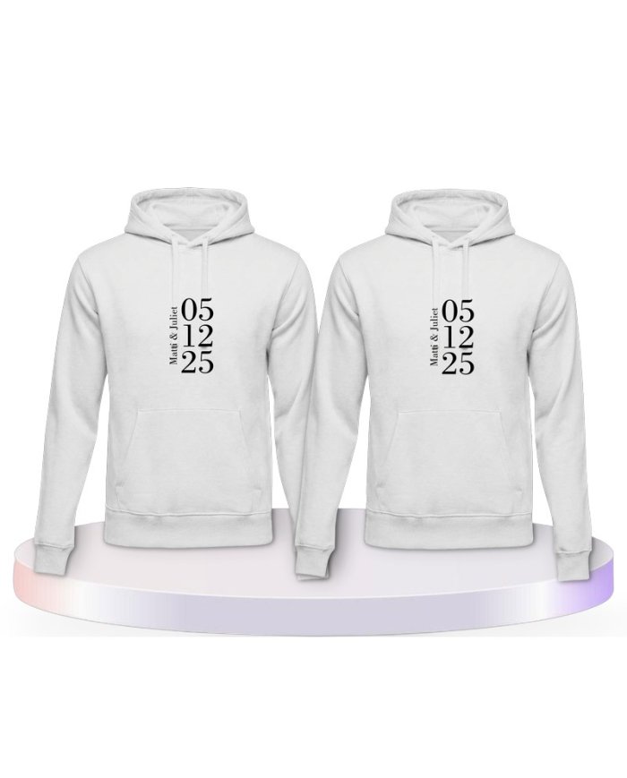 Gemeinsamer Look: Wunschname und Datum Hoodies | Paarpulli