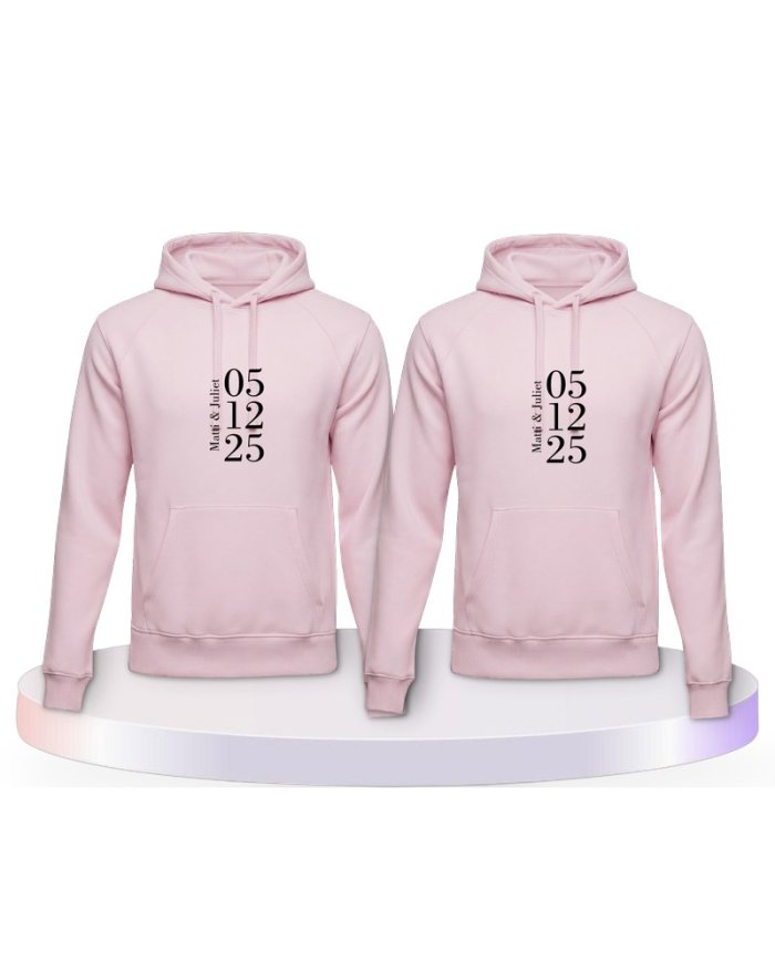 Gemeinsamer Look: Wunschname und Datum Hoodies | Paarpulli