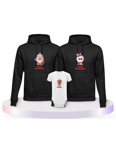 Weihnachten süße Tiere Mit Wunschname + Familien Hoodies | Paarpulli