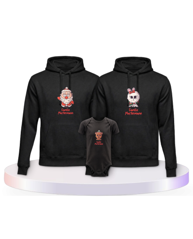 Weihnachten süße Tiere Mit Wunschname + Familien Hoodies | Paarpulli