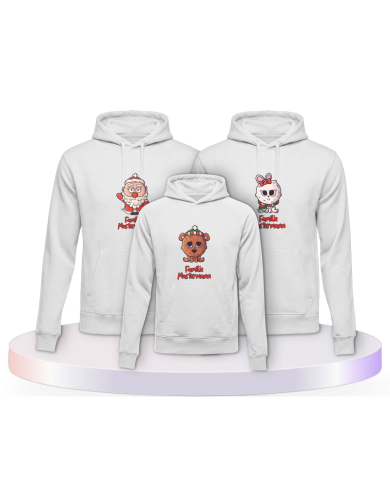 Weihnachten süße Tiere Mit Wunschname Familienset Hoodies | Paarpulli